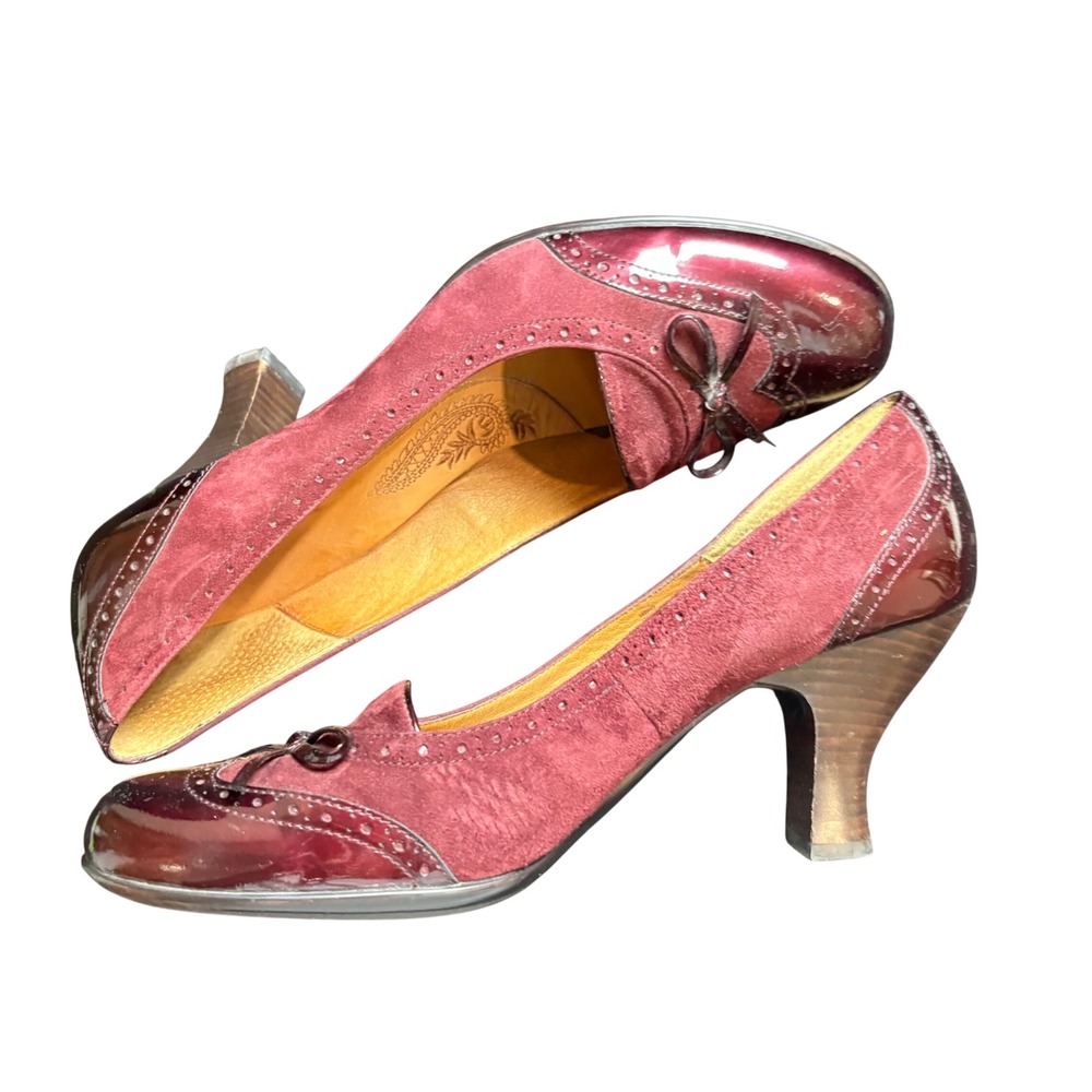 Sofft Womens 11N Burgundy Suede Patent Leather Wingtip Brogue Bow Pumps 1035829